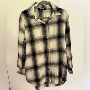 Blue B Collection Shacket in black and tan stripes